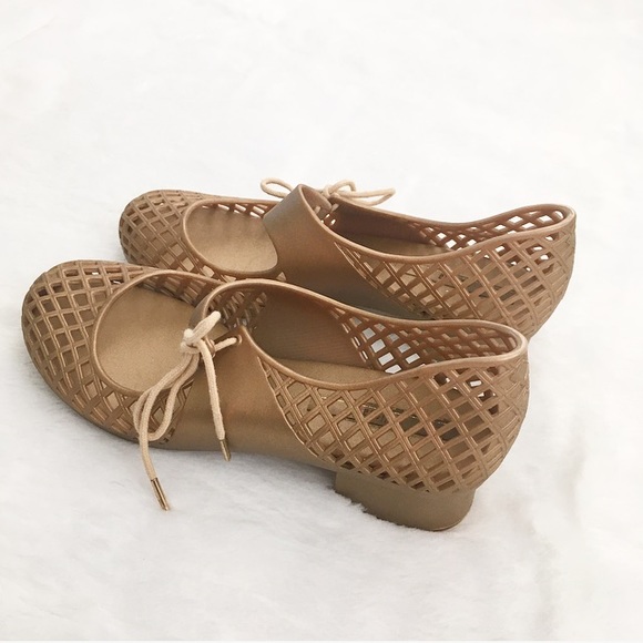 Gold Melissa Waffle Weave Jelly Sandals Shoes - Picture 5 of 8